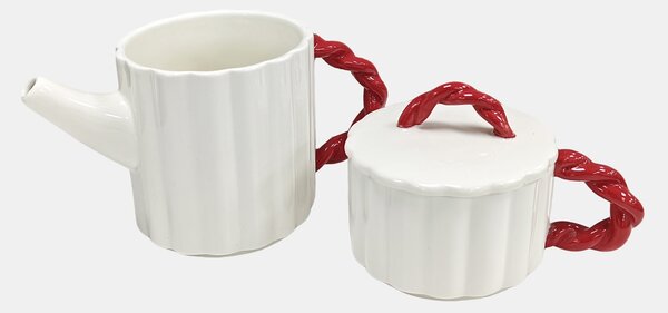 Sinsay - Комплект релефна кана и чаша с плетена дръжка 2 pack - червeн