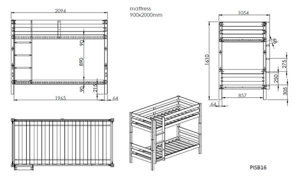 Бяло двуетажно детско легло 90x200 cm Pino – Vipack