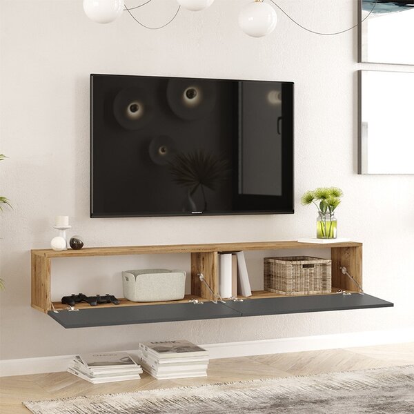Стенно ТВ шкаф Dello в антрацитен цвят - сонома 180x31.6x29.6см