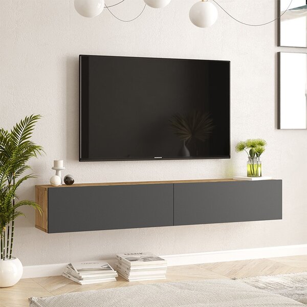 Стенно ТВ шкаф Dello в антрацитен цвят - сонома 180x31.6x29.6см