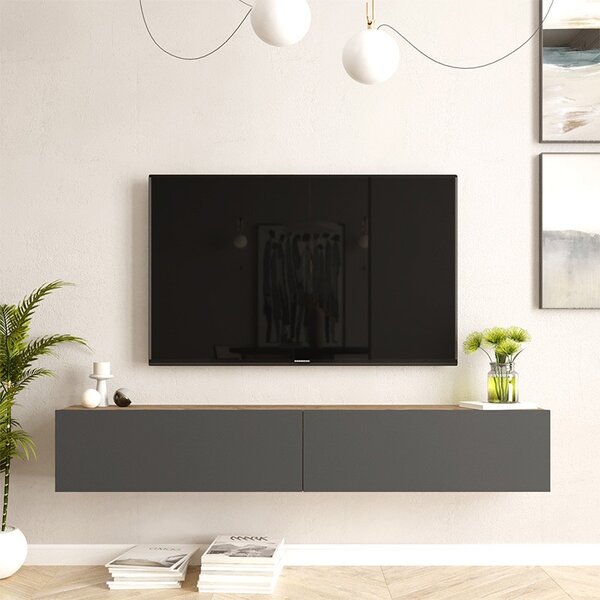 Стенно ТВ шкаф Dello в антрацитен цвят - сонома 180x31.6x29.6см