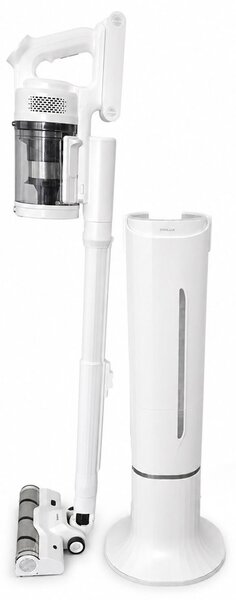 Прахосмукачка Finlux i30PRO, вертикална, безжична, 500W, 0.6 л. капацитет на контейнера, до 60 минути време на работа, двоен HEPA H13 филтър, UV зелена светлина, Smart Auto режим, бяла