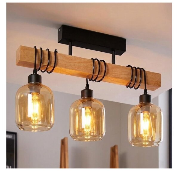 Brilagi - Потолен полилей WOOD GLASS 3xE27/60W/230V бор/черно/опушено кафяво