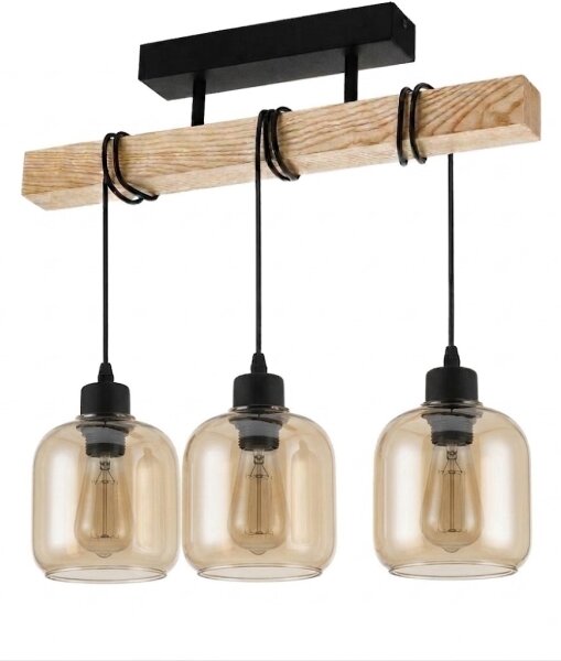 Brilagi - Потолен полилей WOOD GLASS 3xE27/60W/230V бор/черно/опушено кафяво