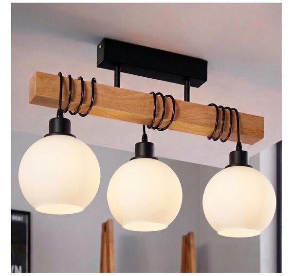 Brilagi - Прикрепен полилей WOOD GLASS 3xE27/60W/230V бор/черен/бял