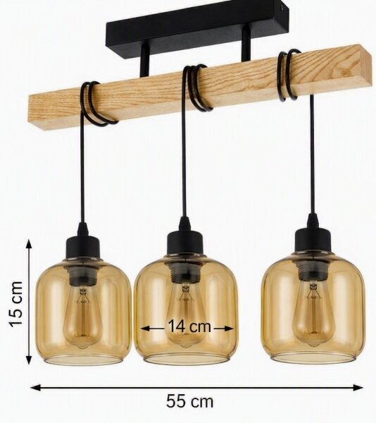 Brilagi - Потолен полилей WOOD GLASS 3xE27/60W/230V бор/черно/опушено кафяво