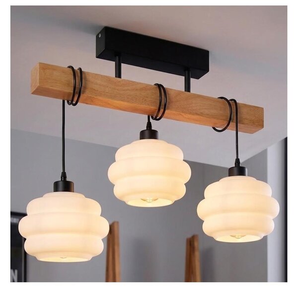 Brilagi - Таванен полилей WOOD GLASS 3xE27/60W/230V бор/черен/бял