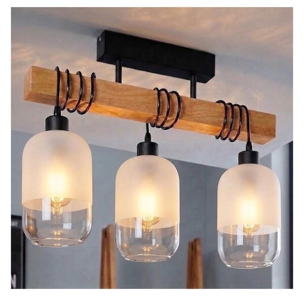 Brilagi - Плафонен полилей WOOD GLASS 3xE27/60W/230V бор/черен/бял