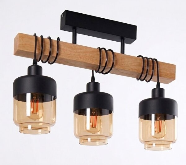 Brilagi - Повърхностно монтиран полилей WOOD GLASS 3xE27/60W/230V бор/черен/опушено кафяв