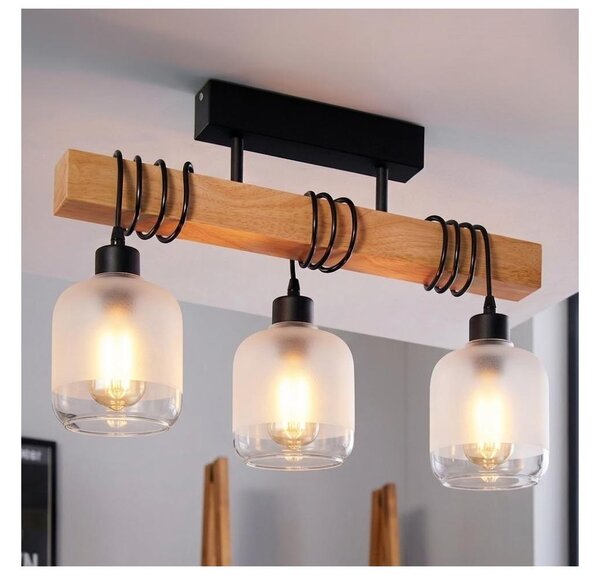 Brilagi - Повърхностно монтиран полилей WOOD GLASS 3xE27/60W/230V бор/черен/бял
