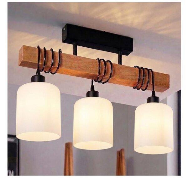 Brilagi - Плафонен полилей WOOD GLASS 3xE27/60W/230V бор/черен/бял