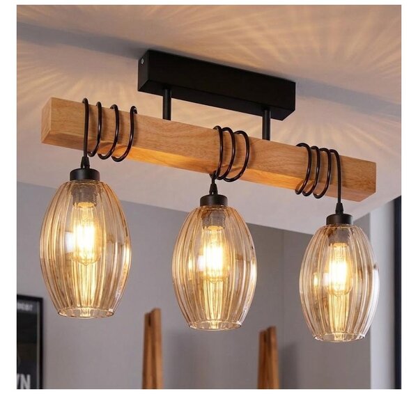 Brilagi - Плафон WOOD GLASS 3xE27/60W/230V бор/черен/димно бежов