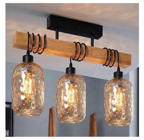 Brilagi - Плафонен полилей WOOD GLASS 3xE27/60W/230V бор/черен/димно кафяв