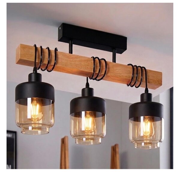 Brilagi - Повърхностно монтиран полилей WOOD GLASS 3xE27/60W/230V бор/черен/опушено кафяв