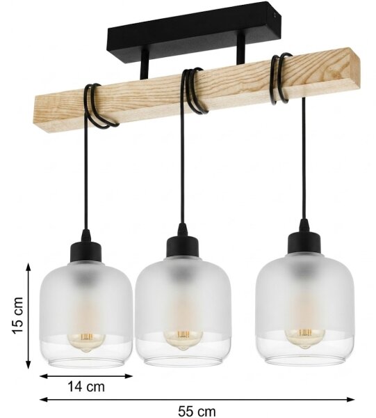 Brilagi - Повърхностно монтиран полилей WOOD GLASS 3xE27/60W/230V бор/черен/бял
