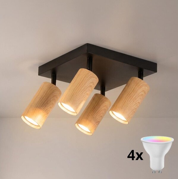 Brilagi - LED RGBW димируемо точково осветително тяло SELE SQUARE 4xGU10/6,5W/230V черно/дъб