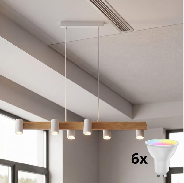 Brilagi - LED RGBW димируем полилей на кабел SELE 6xGU10/6,5W/230V бял/дъб