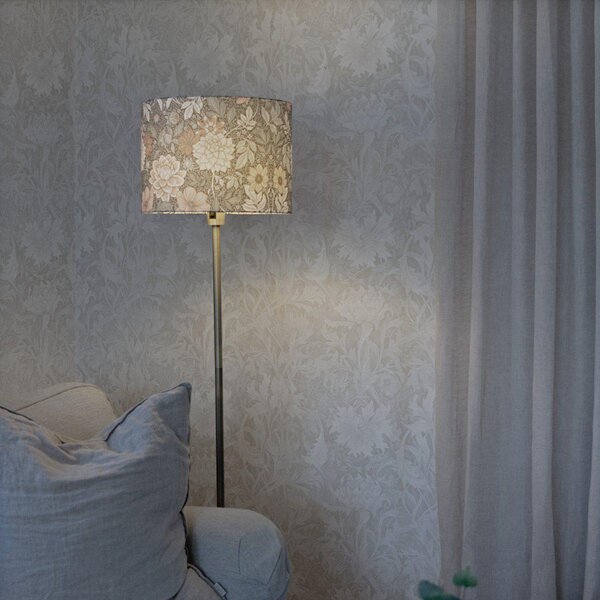 PR Home Стелажна лампа Amy, Dahlia зелено/златно, височина 150 cm, текстил, E27, Злато / месинг, Дневна/трапезария, Плат / текстил