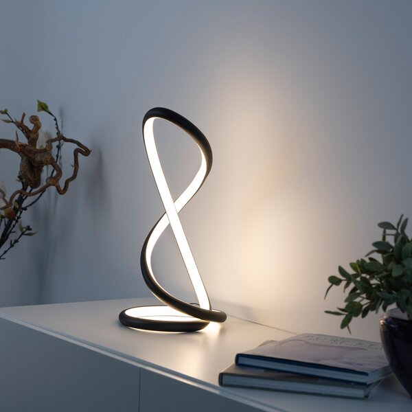 Paul Neuhaus LED настолна лампа Twist, черна, височина 42 cm, Затъмняване, Черен, спалня, Алуминий, Модерен
