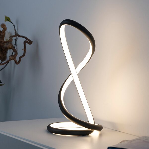 Paul Neuhaus LED настолна лампа Twist, черна, височина 42 cm, Затъмняване, Черен, спалня, Алуминий, Модерен