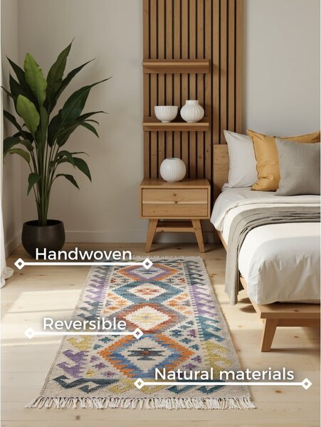 Двустранна ръчно изработена вълнена пътека 60x190 cm Kamal Oasis – Nouristan