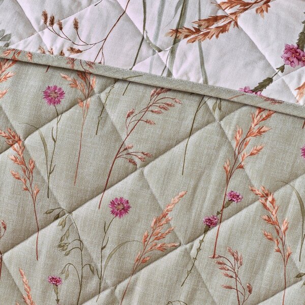 Зелено-бежово памучно капитонирано покривало за легло 200x220 cm Grasmere Floral – Catherine Lansfield