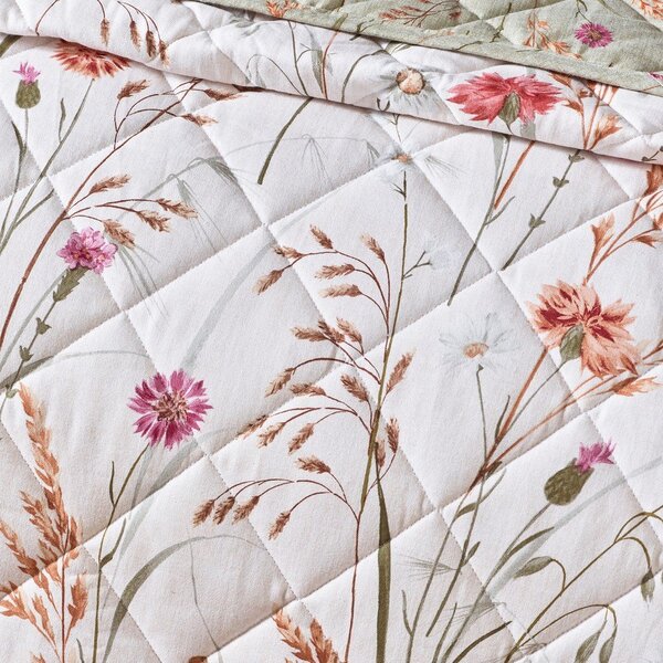 Зелено-бежово памучно капитонирано покривало за легло 200x220 cm Grasmere Floral – Catherine Lansfield