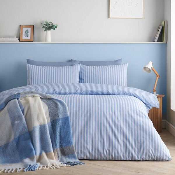 Синьо двойно 3 части спално бельо 200x200 cm Epping Textured Stripe – Catherine Lansfield