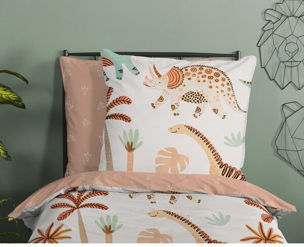 Кафяво-бежово единично памучно детско спално бельо 140x200 cm Dino – Good Morning