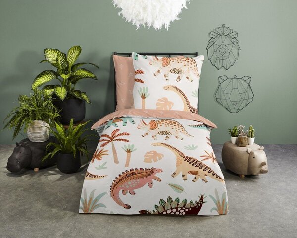 Кафяво-бежово единично памучно детско спално бельо 140x200 cm Dino – Good Morning