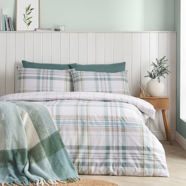 Зелено единично спално бельо 135x200 cm Cartmel Check – Catherine Lansfield