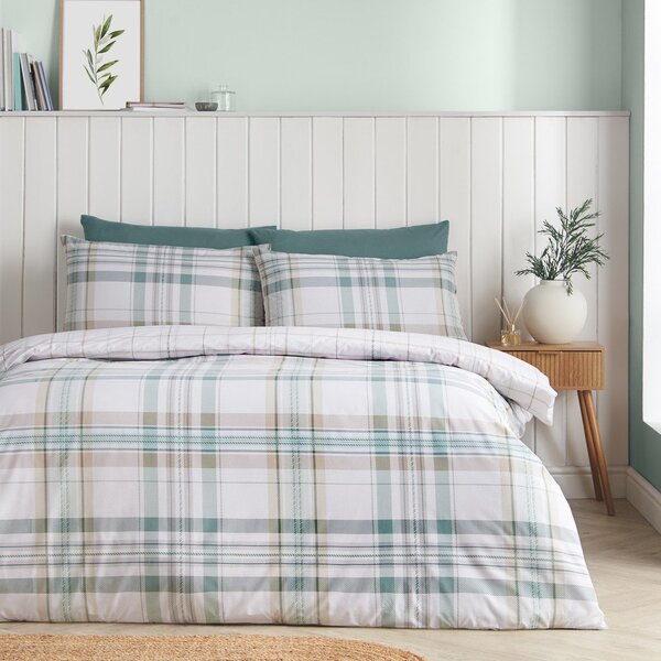 Зелено единично спално бельо 135x200 cm Cartmel Check – Catherine Lansfield