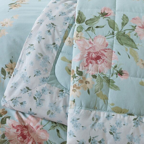 Синьо капитонирано покривало за легло 220x230 cm Avebury Floral – Catherine Lansfield