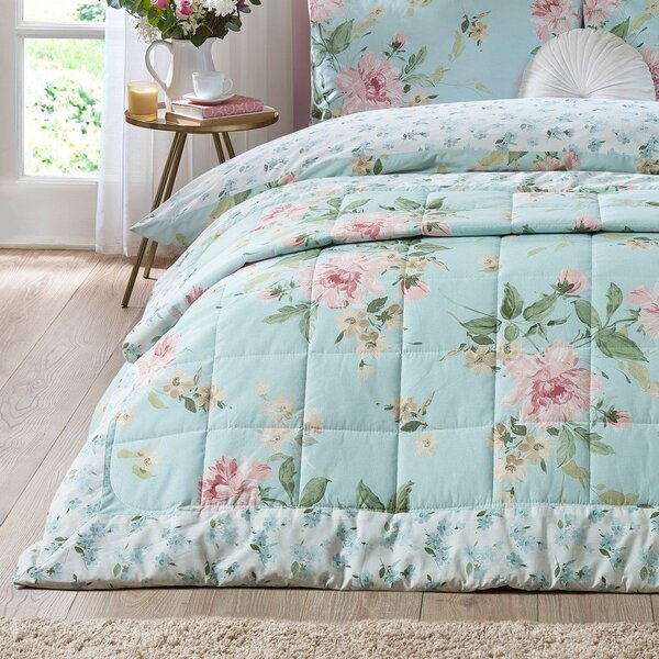 Синьо капитонирано покривало за легло 220x230 cm Avebury Floral – Catherine Lansfield