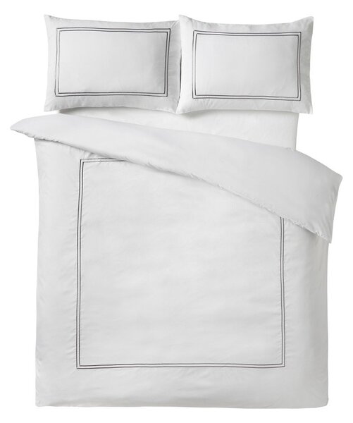Бяло единично сатенено спално бельо 135x200 cm So Soft Mono Satin Stitch – Catherine Lansfield