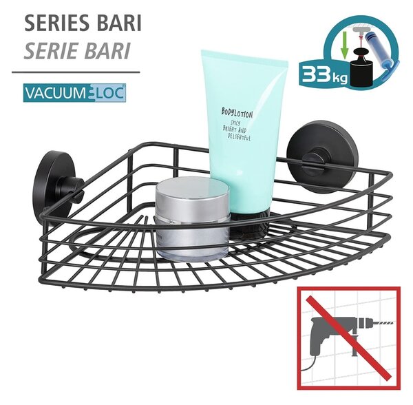 Черен ъглов рафт за баня Vacuum-Loc® Bari - Wenko