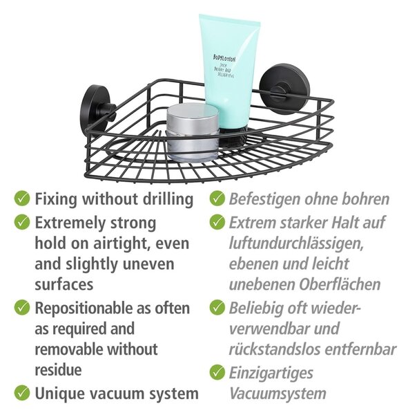 Черен ъглов рафт за баня Vacuum-Loc® Bari - Wenko