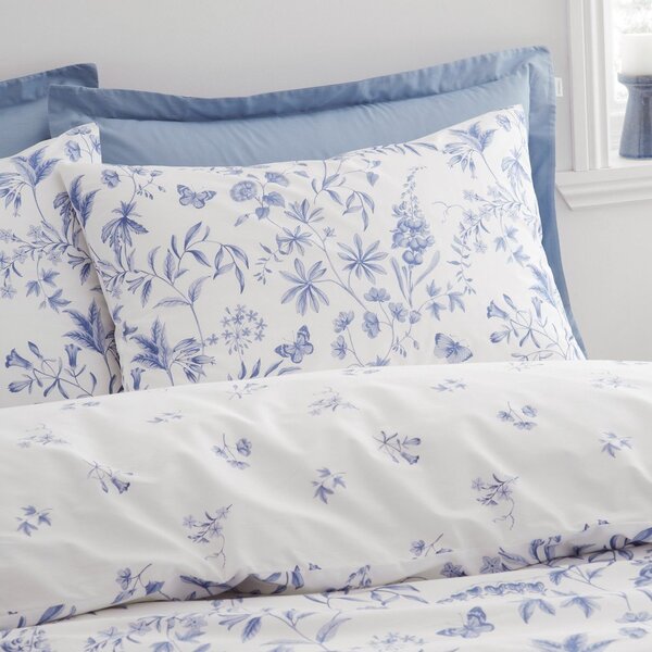 Синьо единично спално бельо от памук перкал 135x200 cm Thea Floral – Bianca