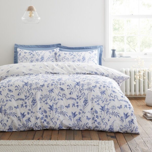 Синьо единично спално бельо от памук перкал 135x200 cm Thea Floral – Bianca