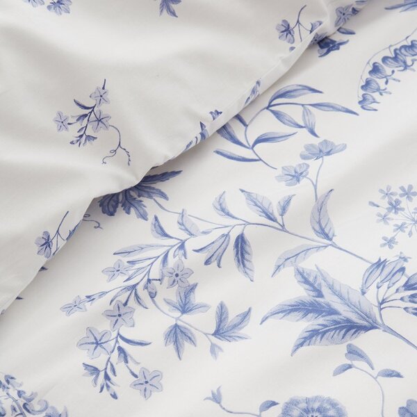 Синьо единично спално бельо от памук перкал 135x200 cm Thea Floral – Bianca