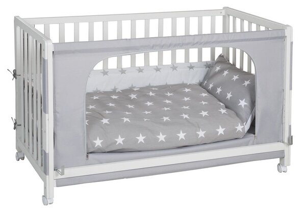 Бяло детско креватче на колела с балдахин 60x120 cm Little stars - Roba