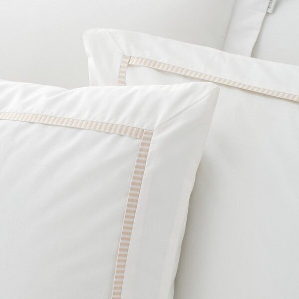 Бяло/бежово двойно 3 части спално бельо от памук перкал 200x200 cm Contrast Trim – Bianca