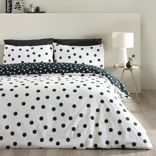 Черно-бял единично спално бельо 135x200 cm Polka Dot – Catherine Lansfield