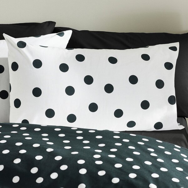 Черно-бял единично спално бельо 135x200 cm Polka Dot – Catherine Lansfield