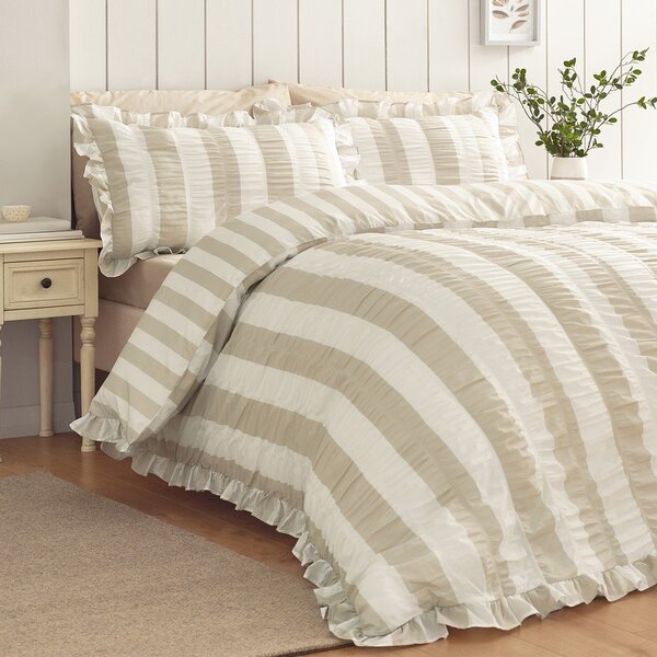 Бежово единично спално бельо 135x200 cm Seersucker Frill Stripe – Catherine Lansfield