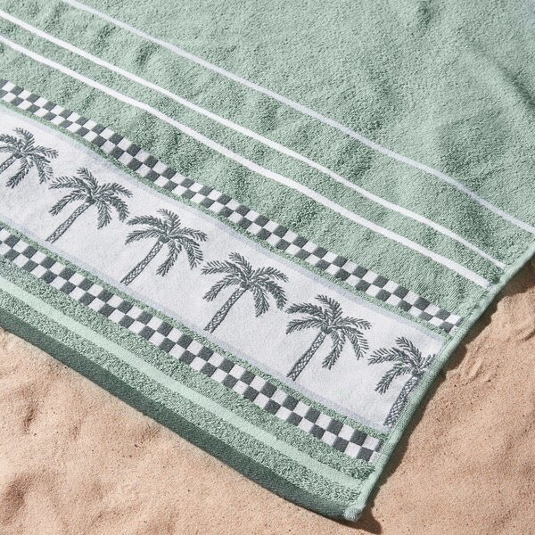 Зелена памучна плажна кърпа 90x180 cm Palm Trees – Catherine Lansfield