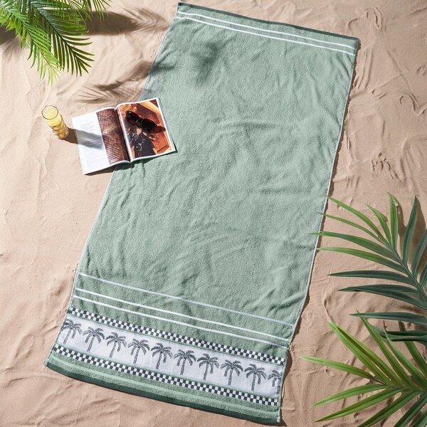 Зелена памучна плажна кърпа 90x180 cm Palm Trees – Catherine Lansfield