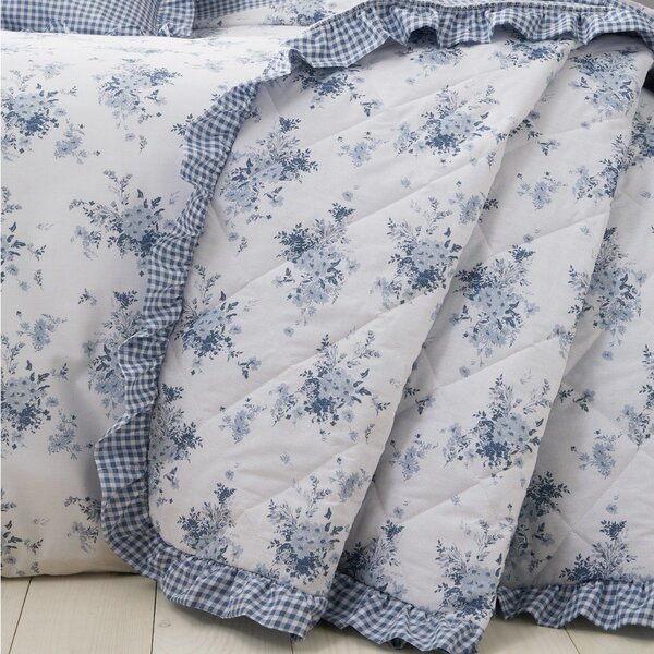 Бяло-синьо капитонирано покривало за легло 220x230 cm Lucie Floral Frill – Catherine Lansfield