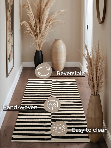 Черно-бял двустранна ръчно изработена вълнена пътека 80x200 cm Donna – Hanse Home