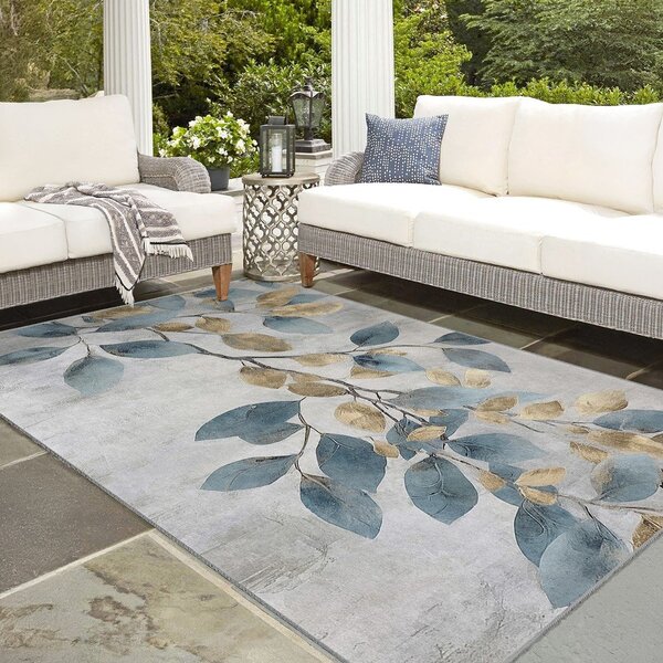 Светлосиньо-златиста пътека подходяща за пране 80x200 cm Golden Leaves – Mila Home